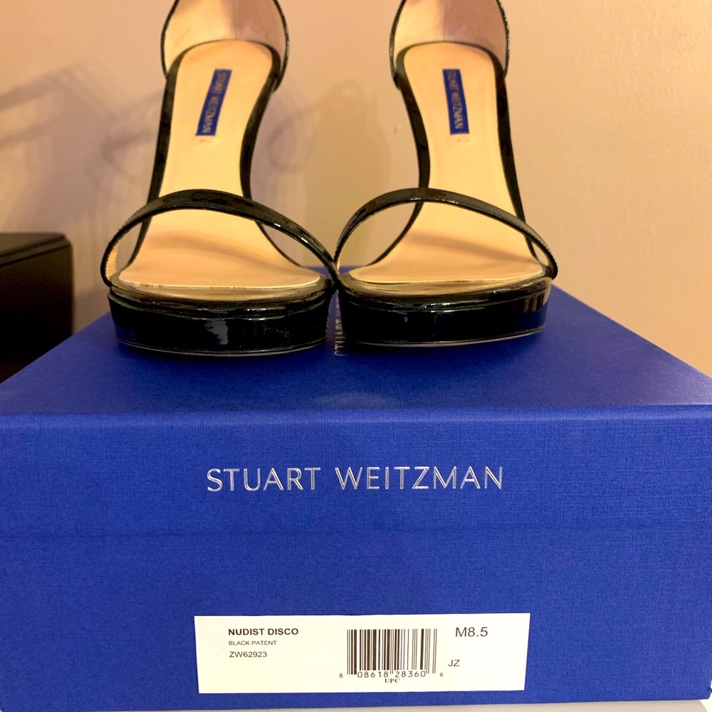 Stuart Weitzman Nudist Disco in Black Patent